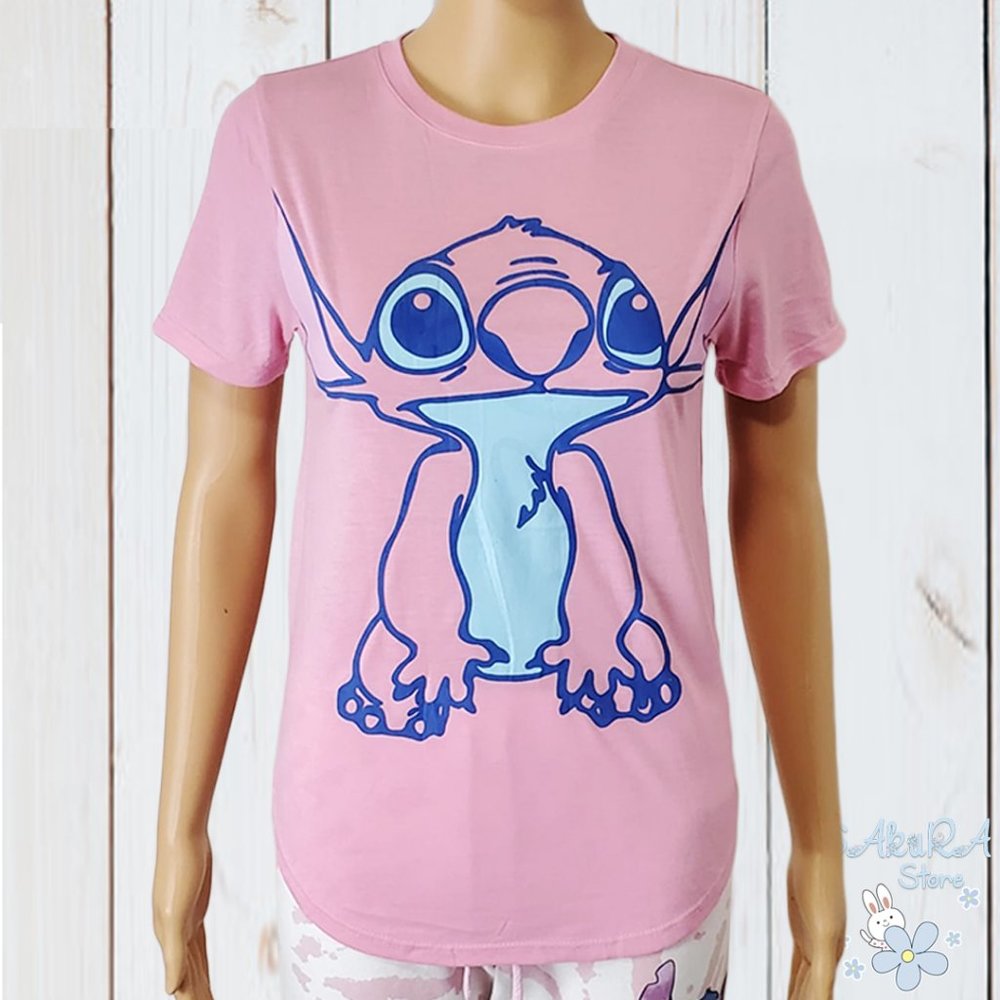 NWT STITCH DISNEY AUTHENTIC JUNIORS WOMEN'S PINK SHORT SLEEVE CREW NECK T-SHIRT